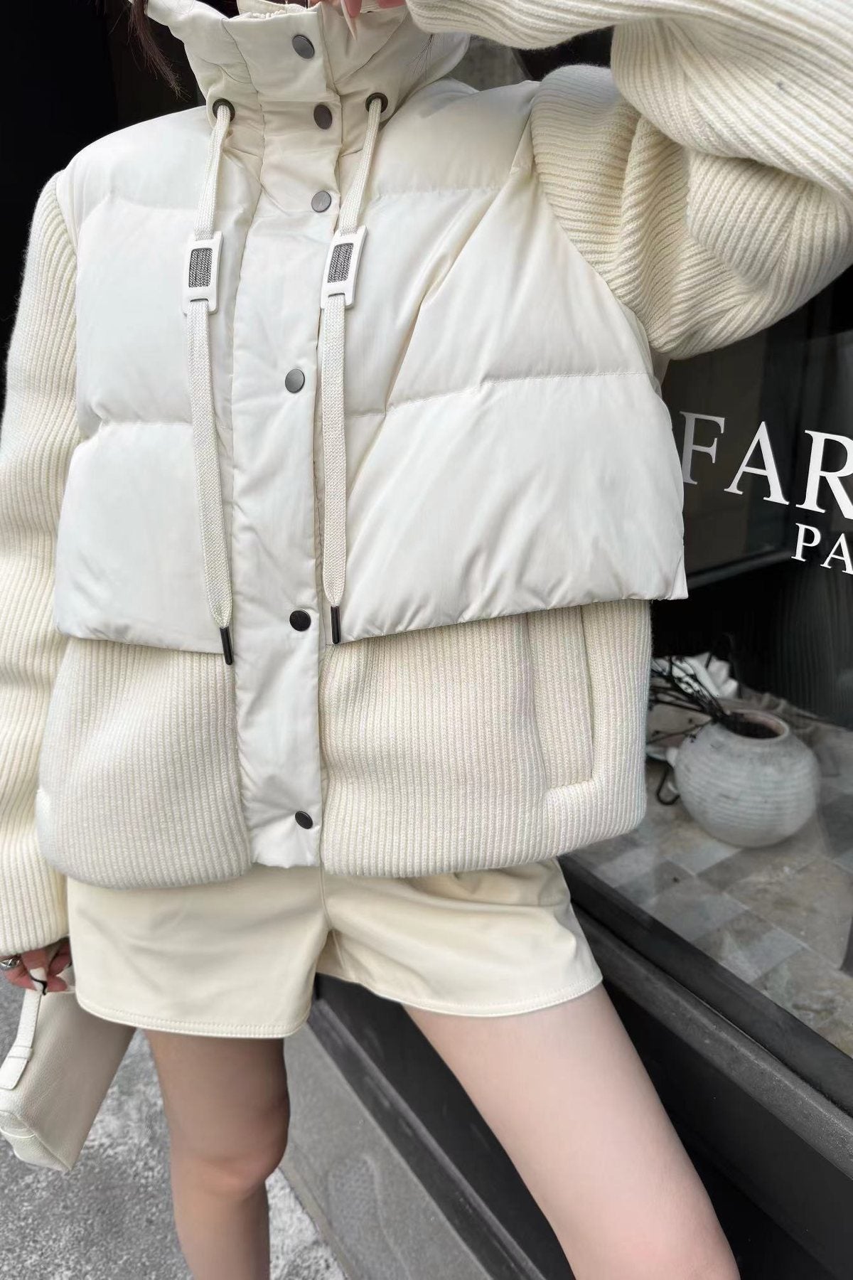 Moncler Hooded Knit-Sleeve Puffer Jacket — detail