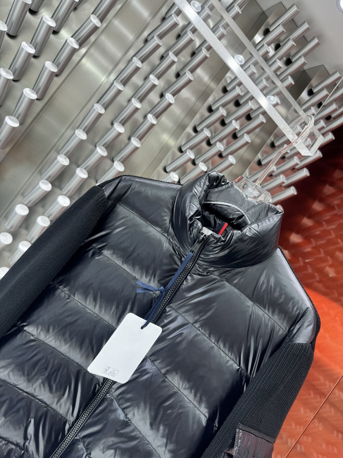 Moncler Black Quilted Knit-Sleeve Jacket — detail