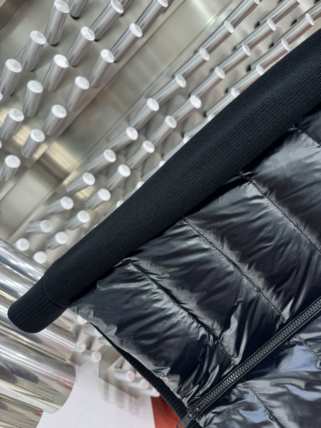 Moncler Black Quilted Knit-Sleeve Jacket — detail