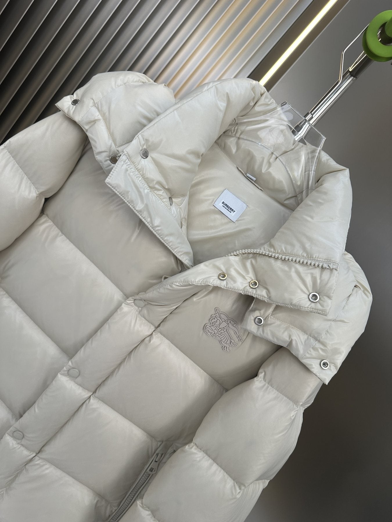 Burberry Hooded Equestrian Knight Puffer Jacket — detail