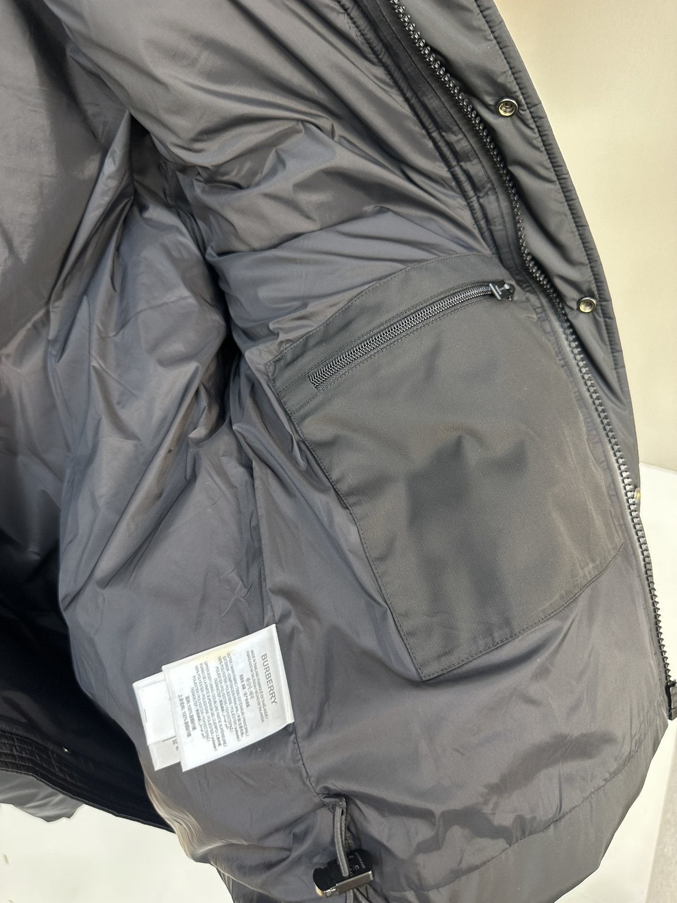 Burberry Charcoal Grey Hooded Quilted Puffer Jacket — detail