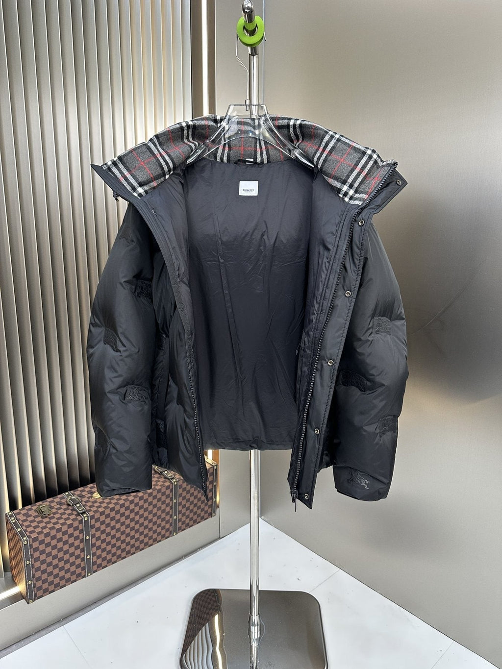 Burberry Charcoal Grey Hooded Quilted Puffer Jacket — detail