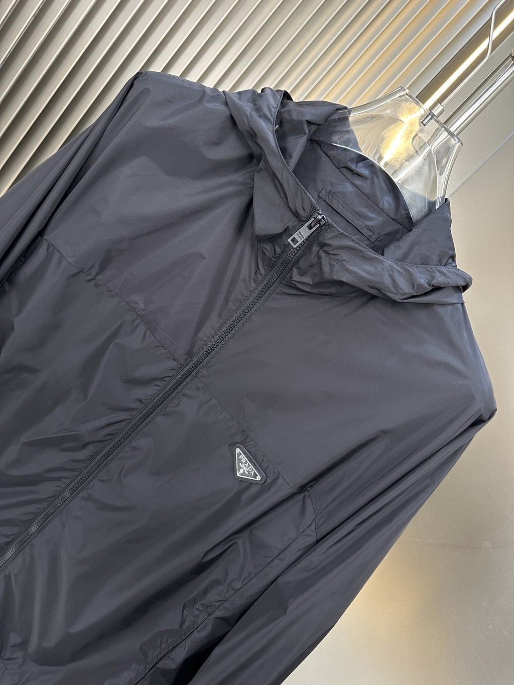 Prada Hooded Zip-Front Windbreaker — detail