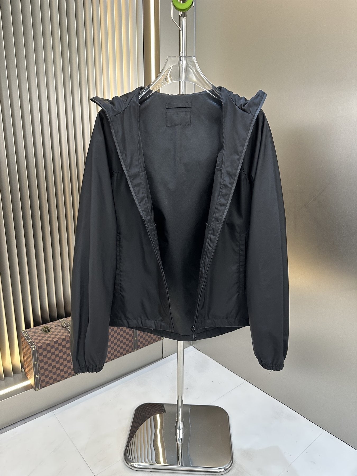 Prada Black Hooded Zip-Front Jacket — detail