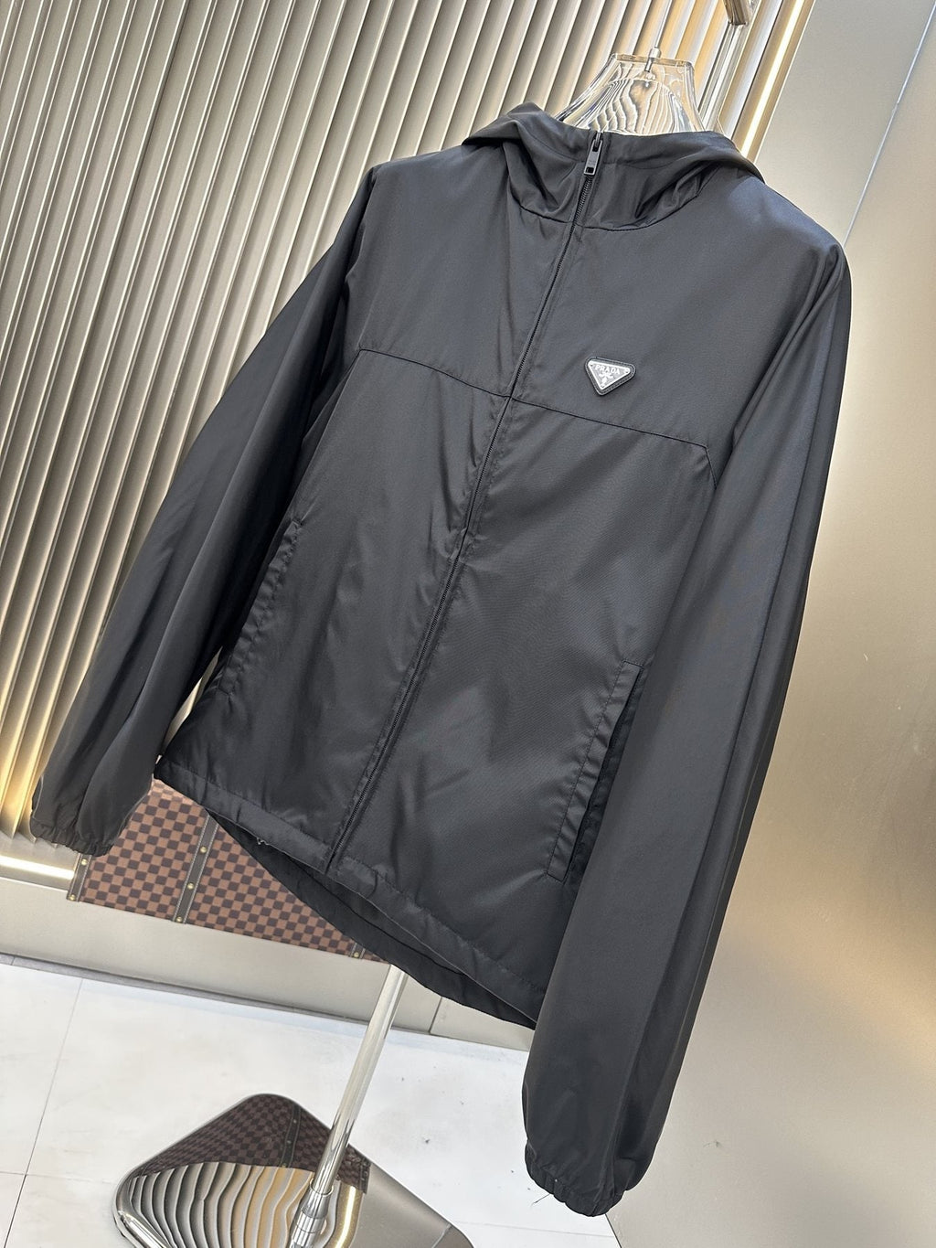 Prada Black Hooded Zip-Front Jacket — front