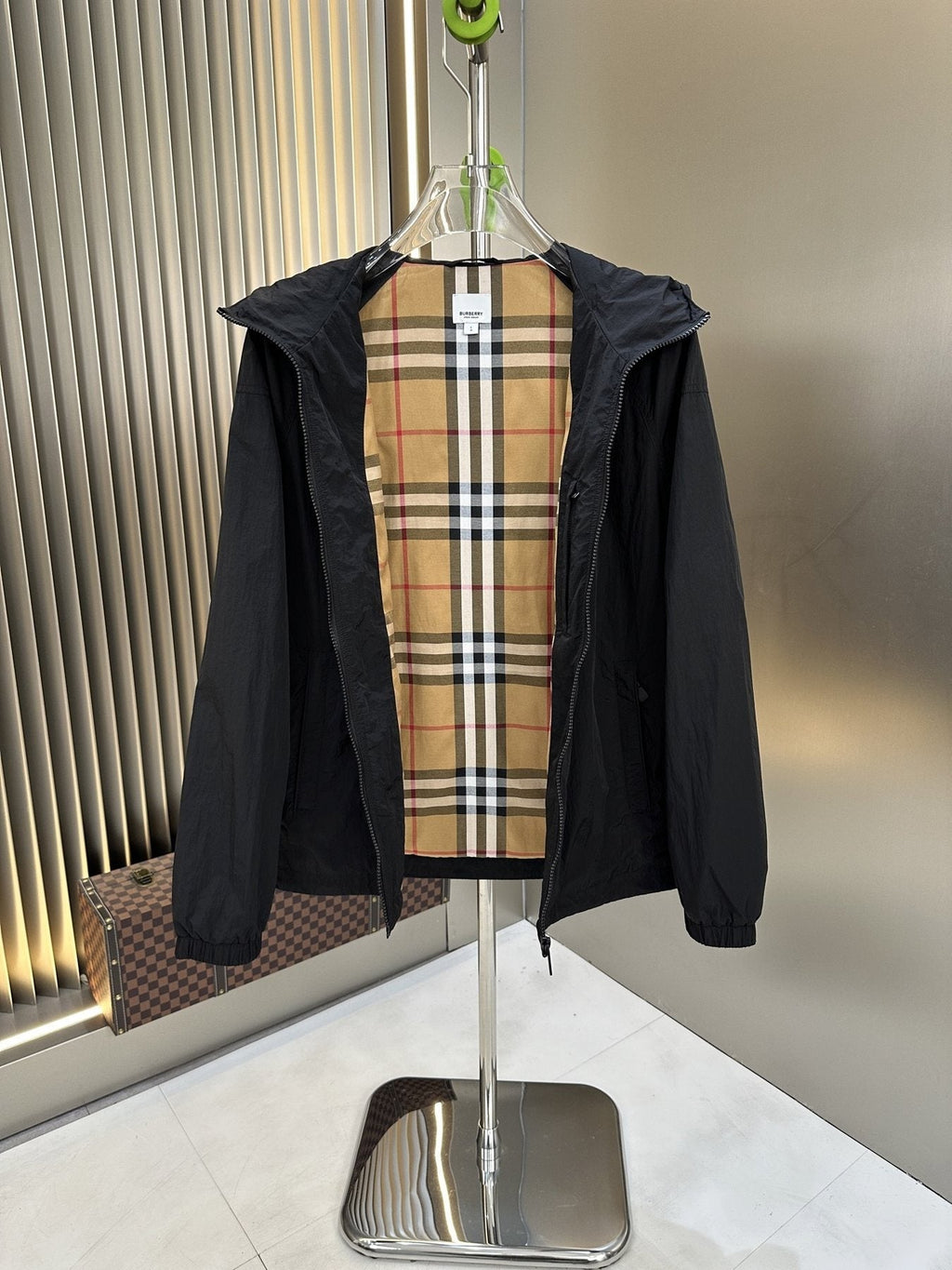Burberry Hooded Check-Lined Zip Jacket — detail