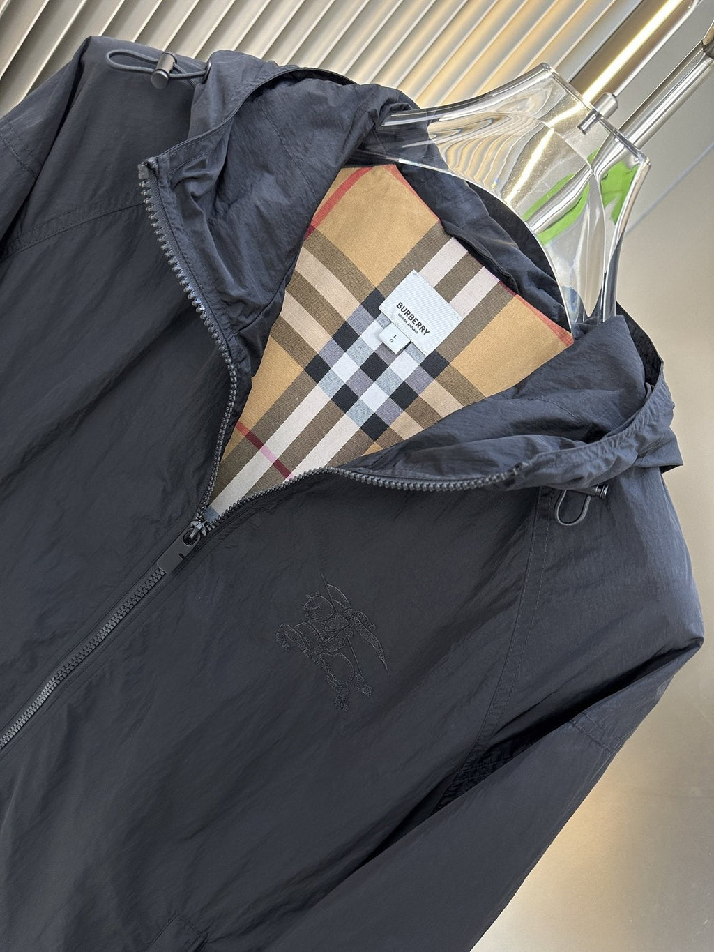 Burberry Hooded Check-Lined Zip Jacket — detail