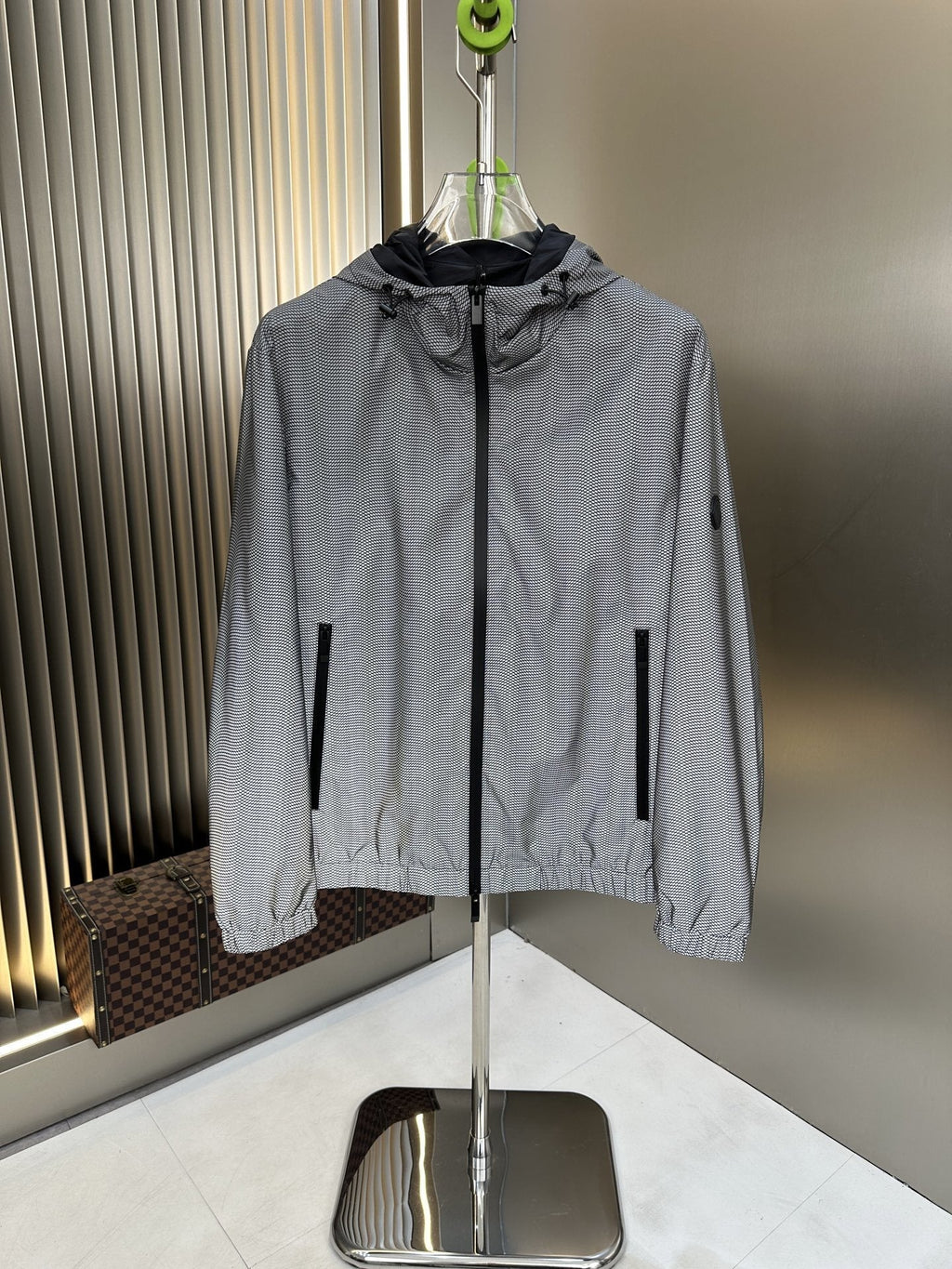 Moncler Grey Micro-Pattern Hooded Jacket — hero
