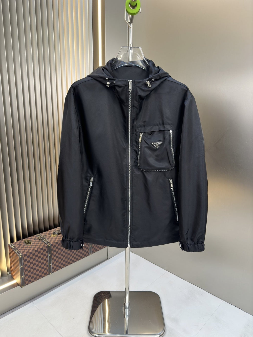 Prada Black Hooded Zip-Front Jacket — hero