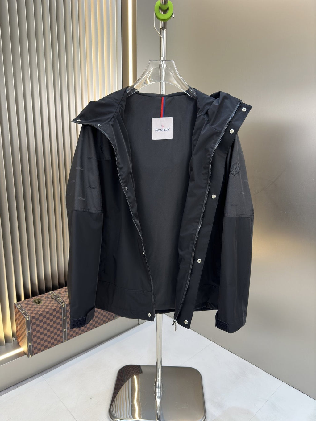 Moncler Hooded Tonal-Panel Zip Jacket — hang_tag