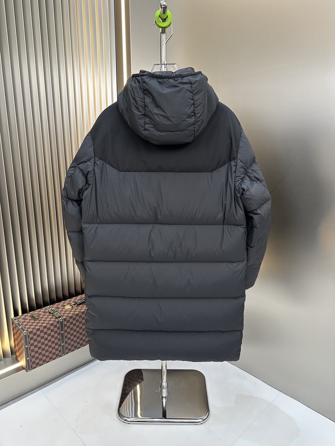 Moncler Charcoal Grey Long Hooded Puffer Coat — back