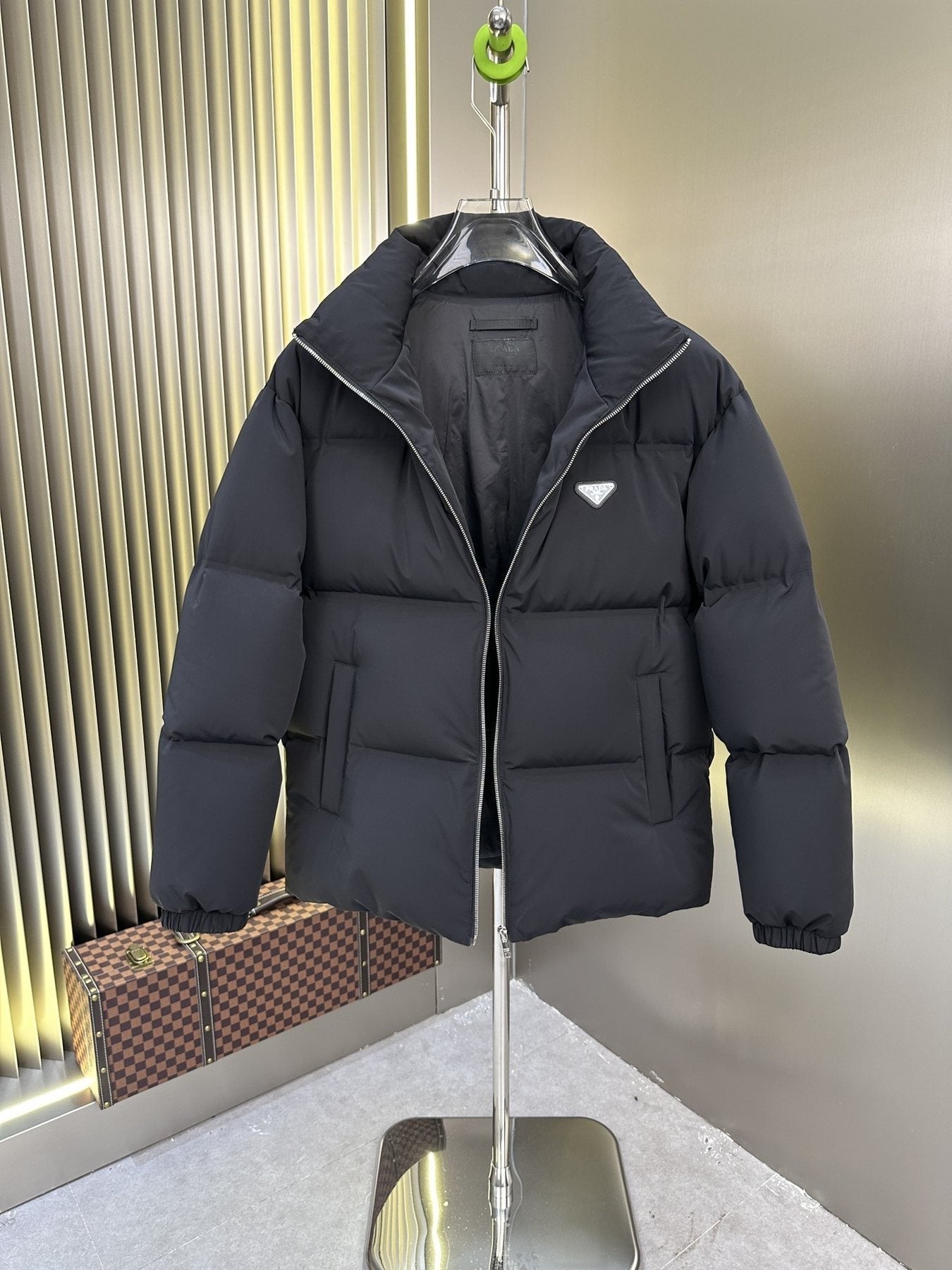 Prada Quilted Triangle-Badge Puffer Jacket — front