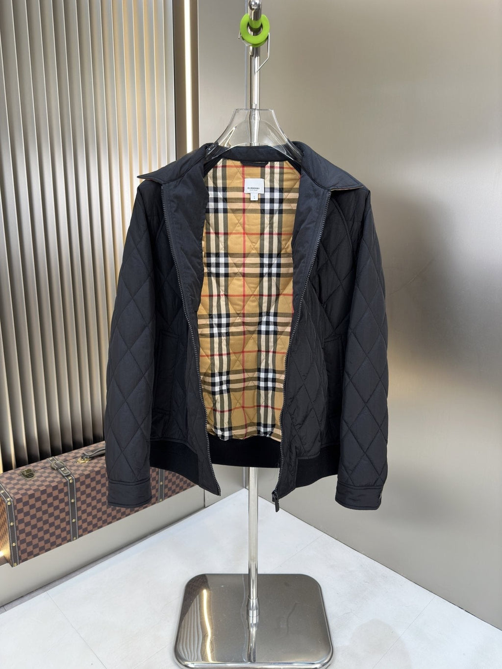 Burberry Diamond-Quilted Check-Lined Jacket — detail