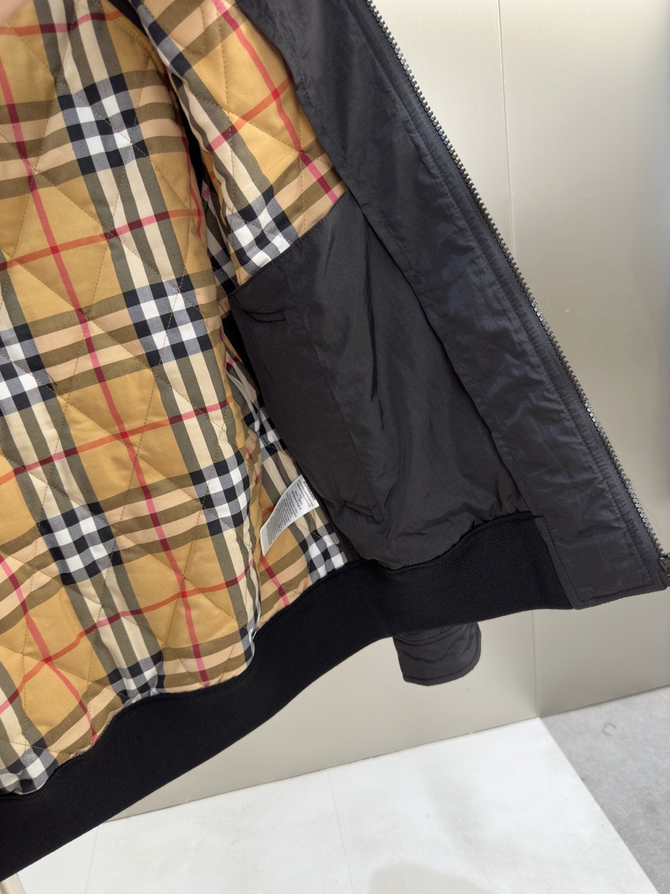 Burberry Diamond-Quilted Check-Lined Jacket — detail
