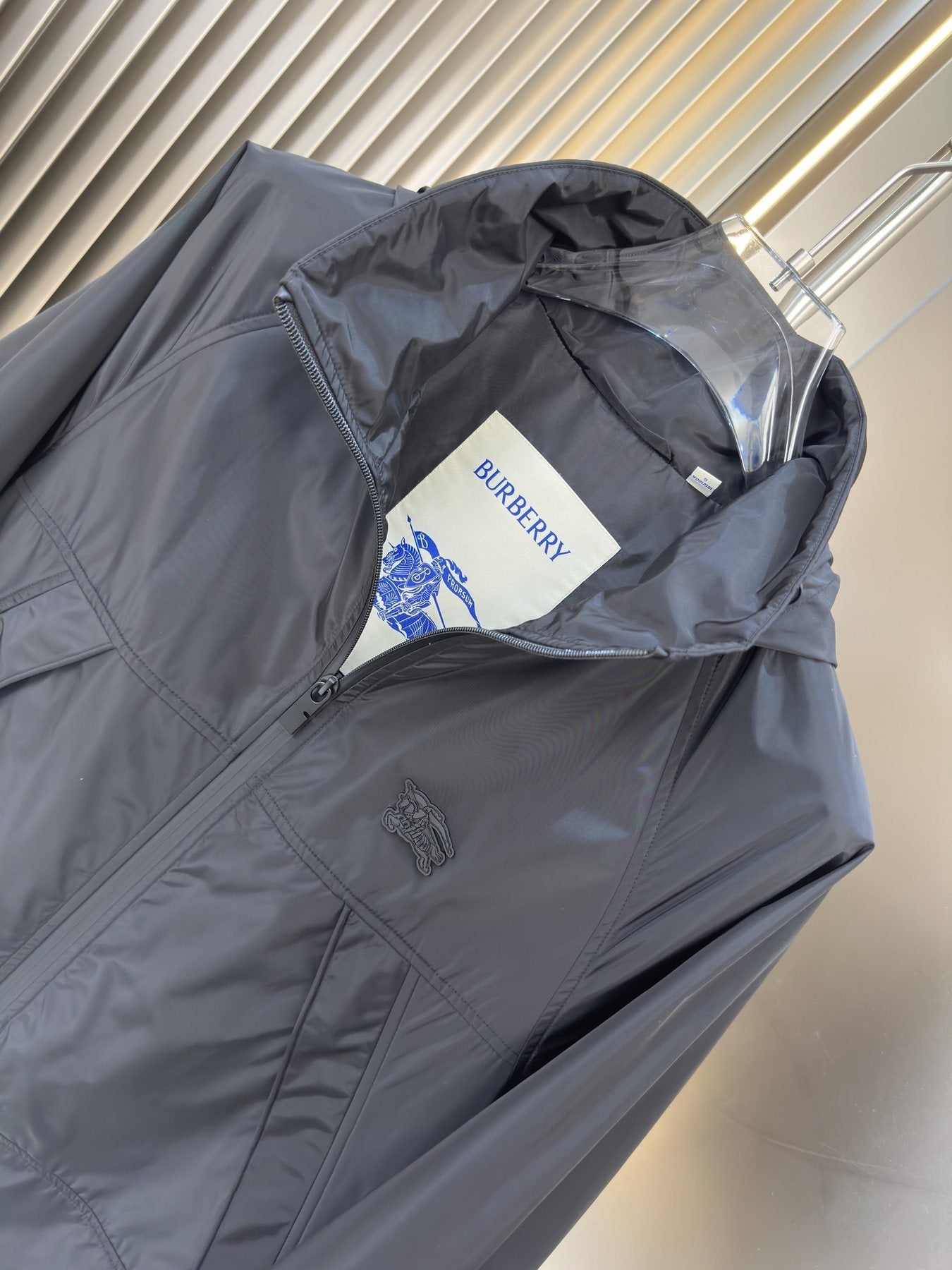 Burberry Hooded Zip-Front Jacket — neck_label