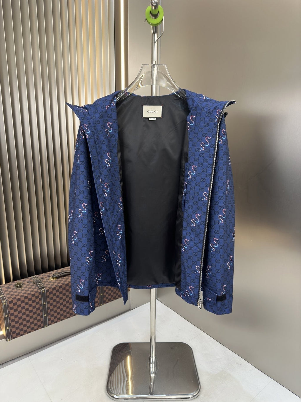 Gucci Blue Patterned Hooded Zip Jacket — detail