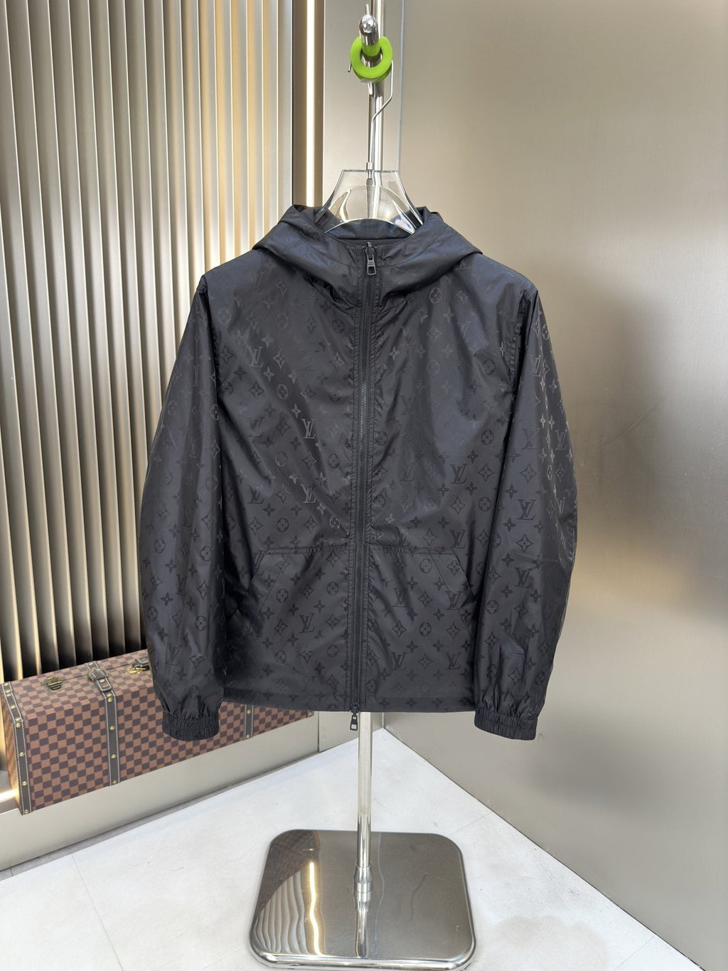 2026 Original Jacket Black Monogram Panel Hooded Zip Jacket — front