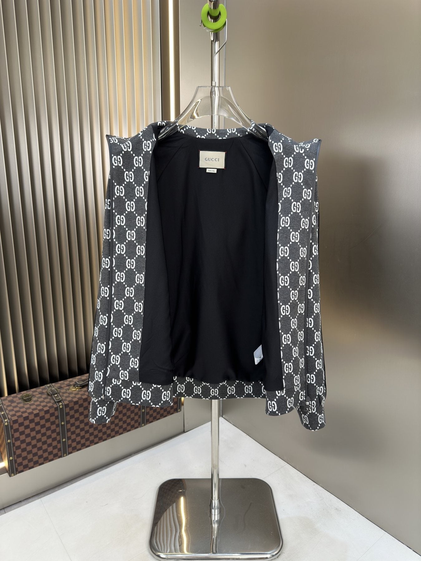 Gucci Black Monogram Zip-Front Jacket — detail