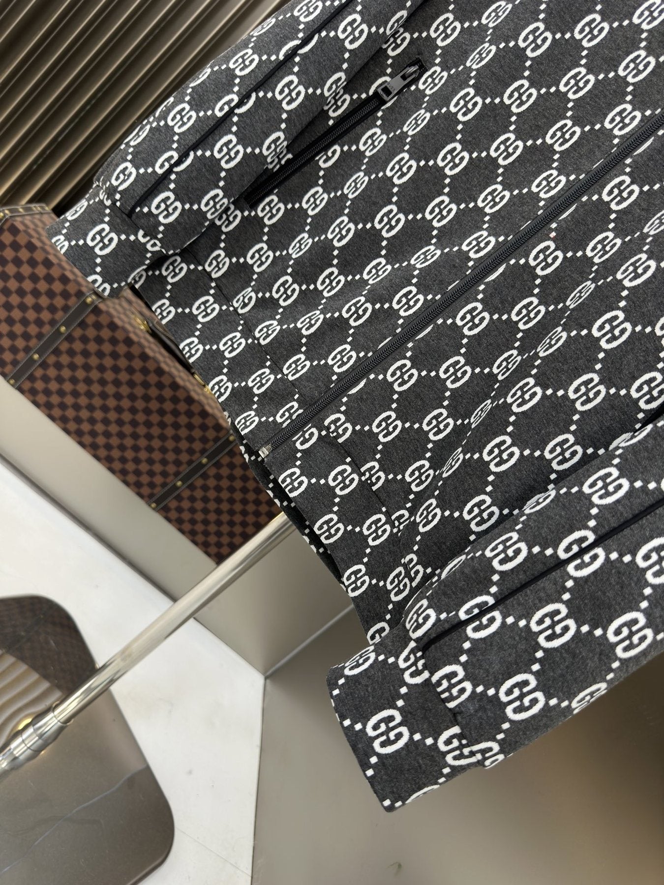 Gucci Black Monogram Zip-Front Jacket — detail