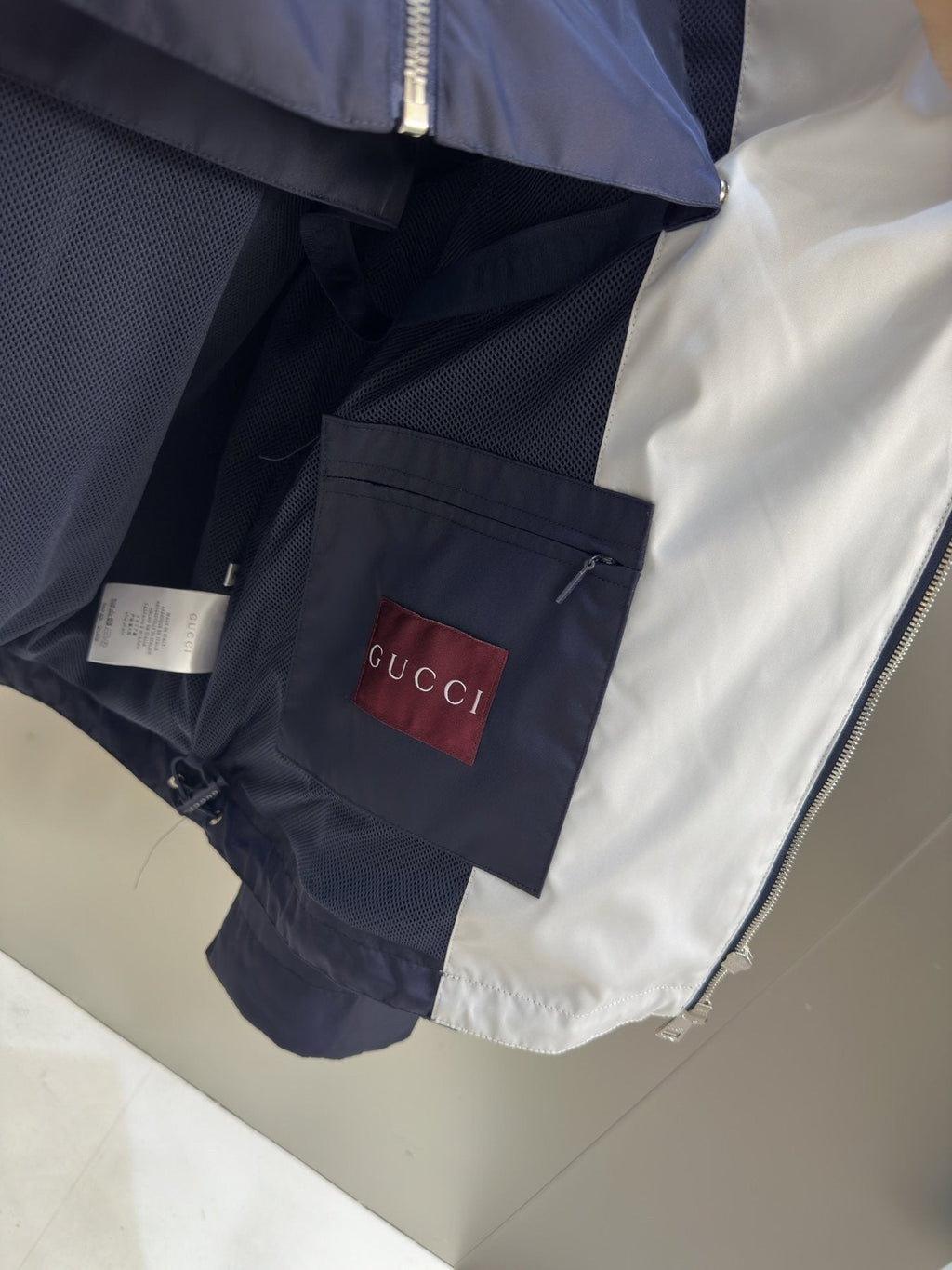 Gucci Navy Hooded Zip-Front Jacket — neck_label