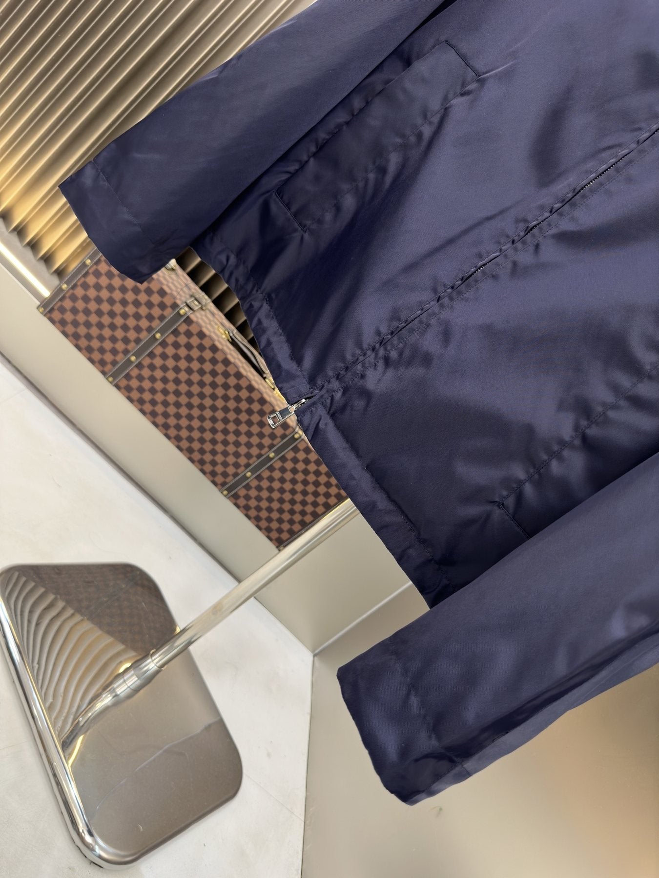 Gucci Navy Hooded Zip-Front Jacket — detail