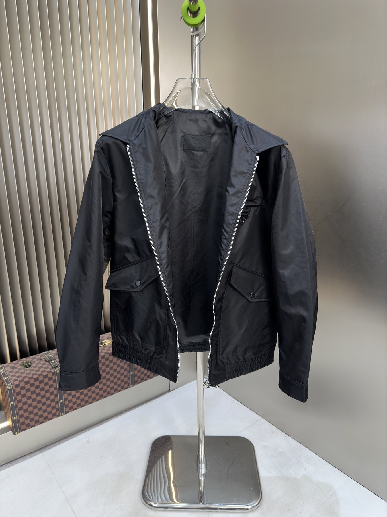 Prada Black Zip-Front Collared Jacket — front