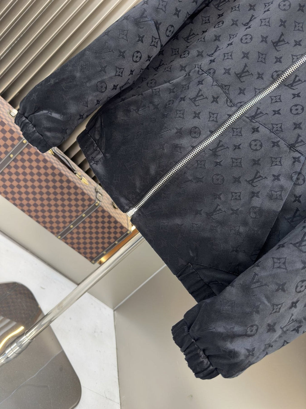 LV Tonal Monogram Zip-Front Jacket — fabric_closeup
