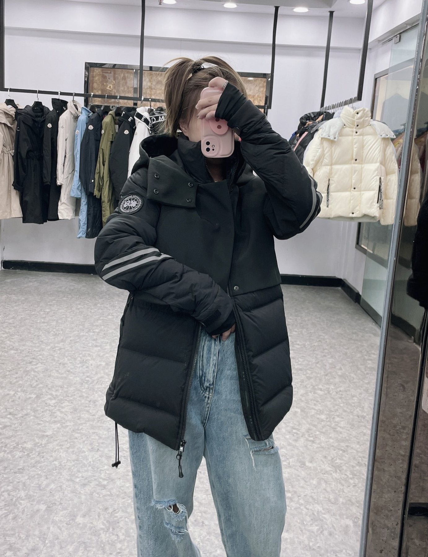 Canada Goose Black Hooded Quilted Puffer Jacket — front