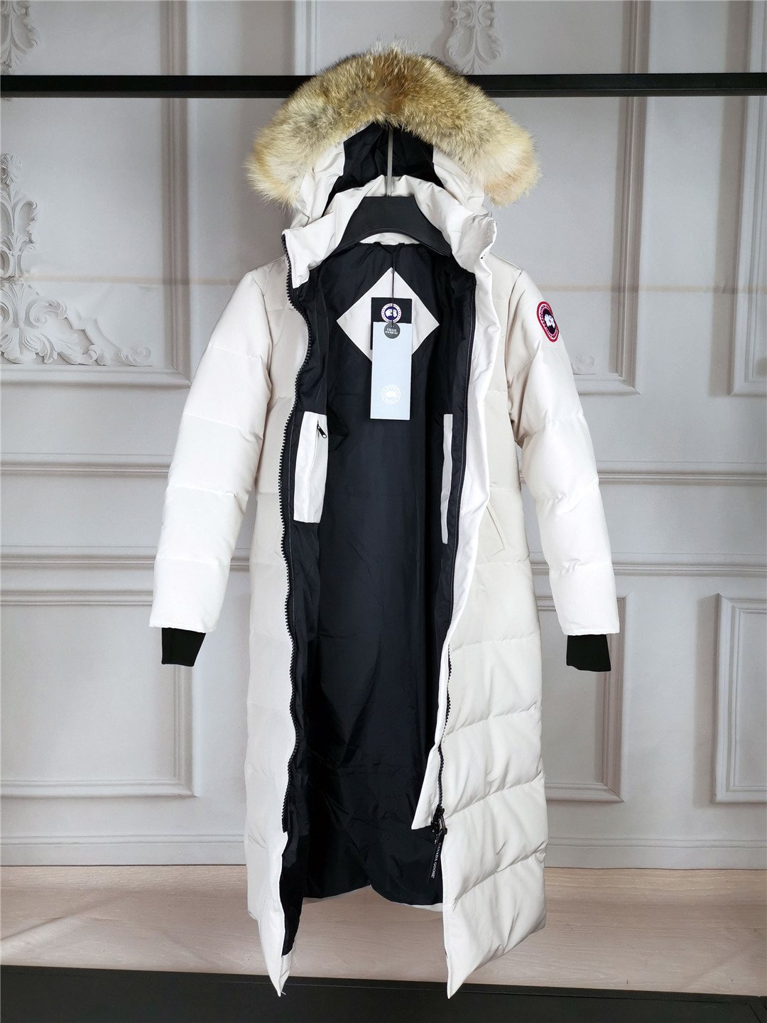 Canada Goose Women's Hooded Fur-Trim Long Down Jacket — hang_tag