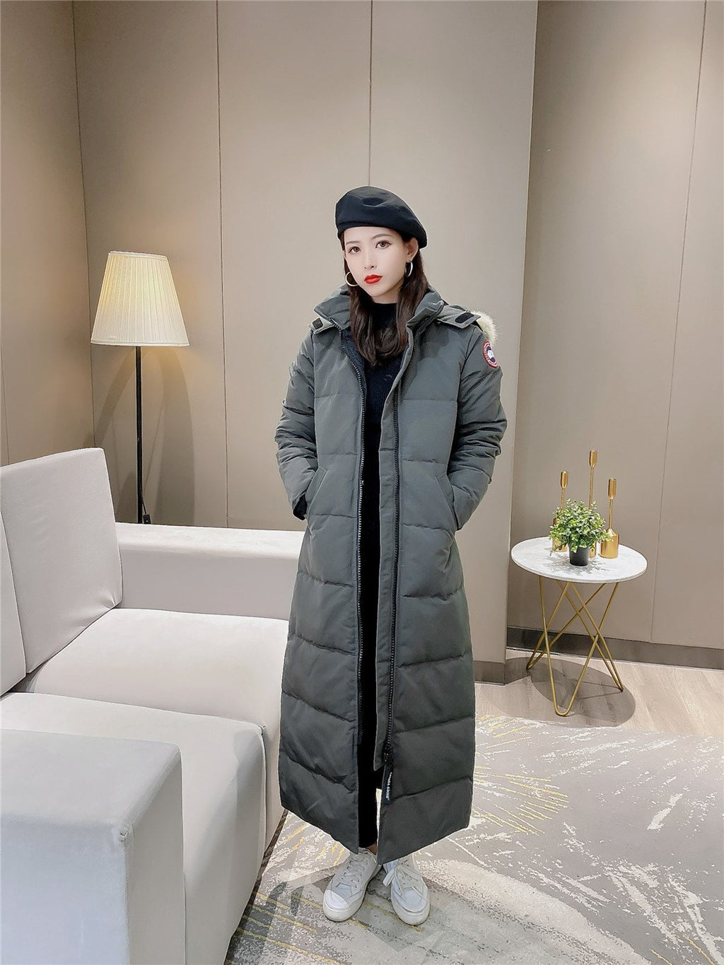 Canada Goose Women's Hooded Fur-Trim Long Down Jacket — front