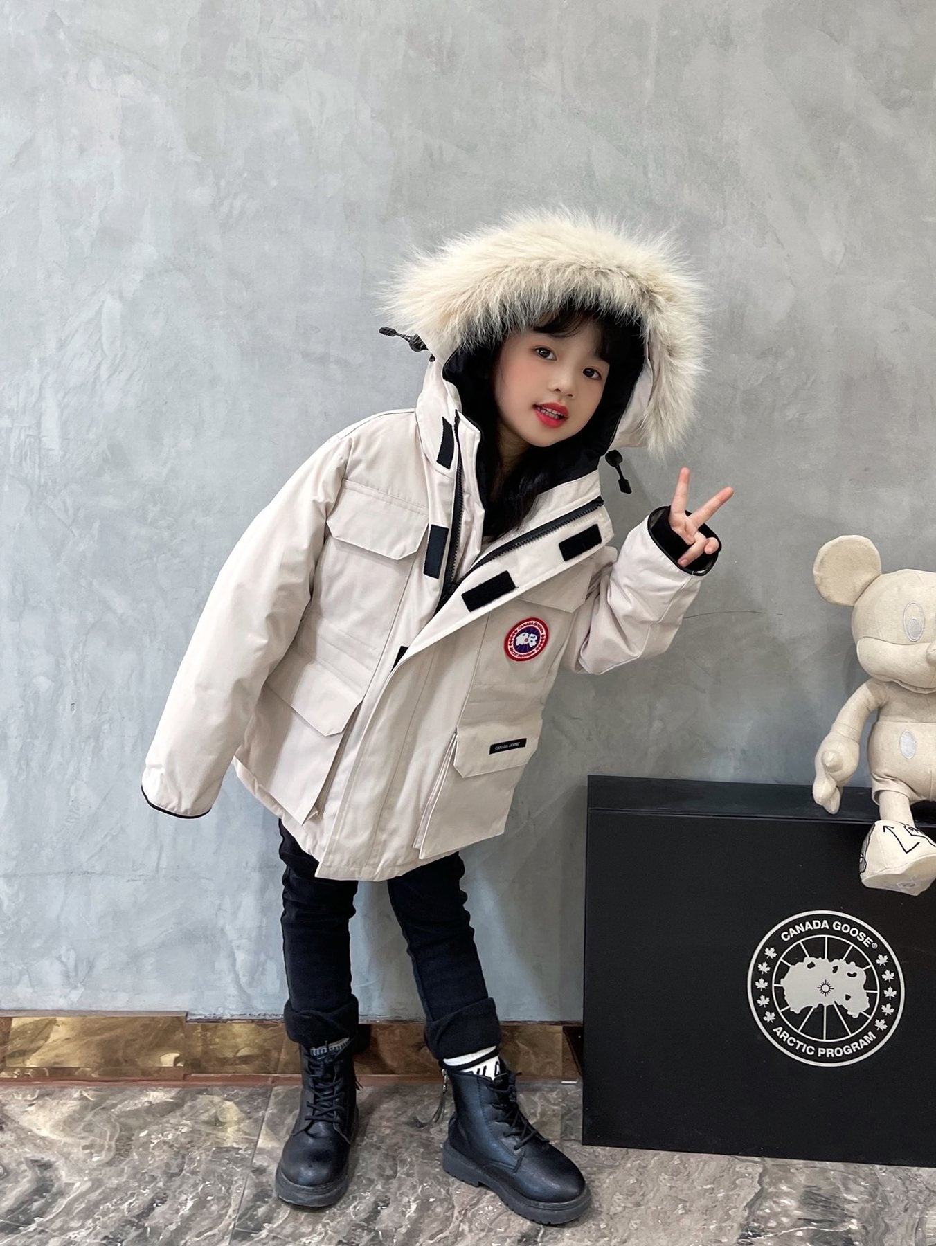 Canada Goose Kids' Fur-Trim Hooded Down Jacket — front