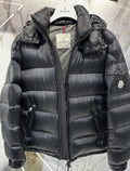 Moncler Black Glossy Hooded Puffer Coat — hero