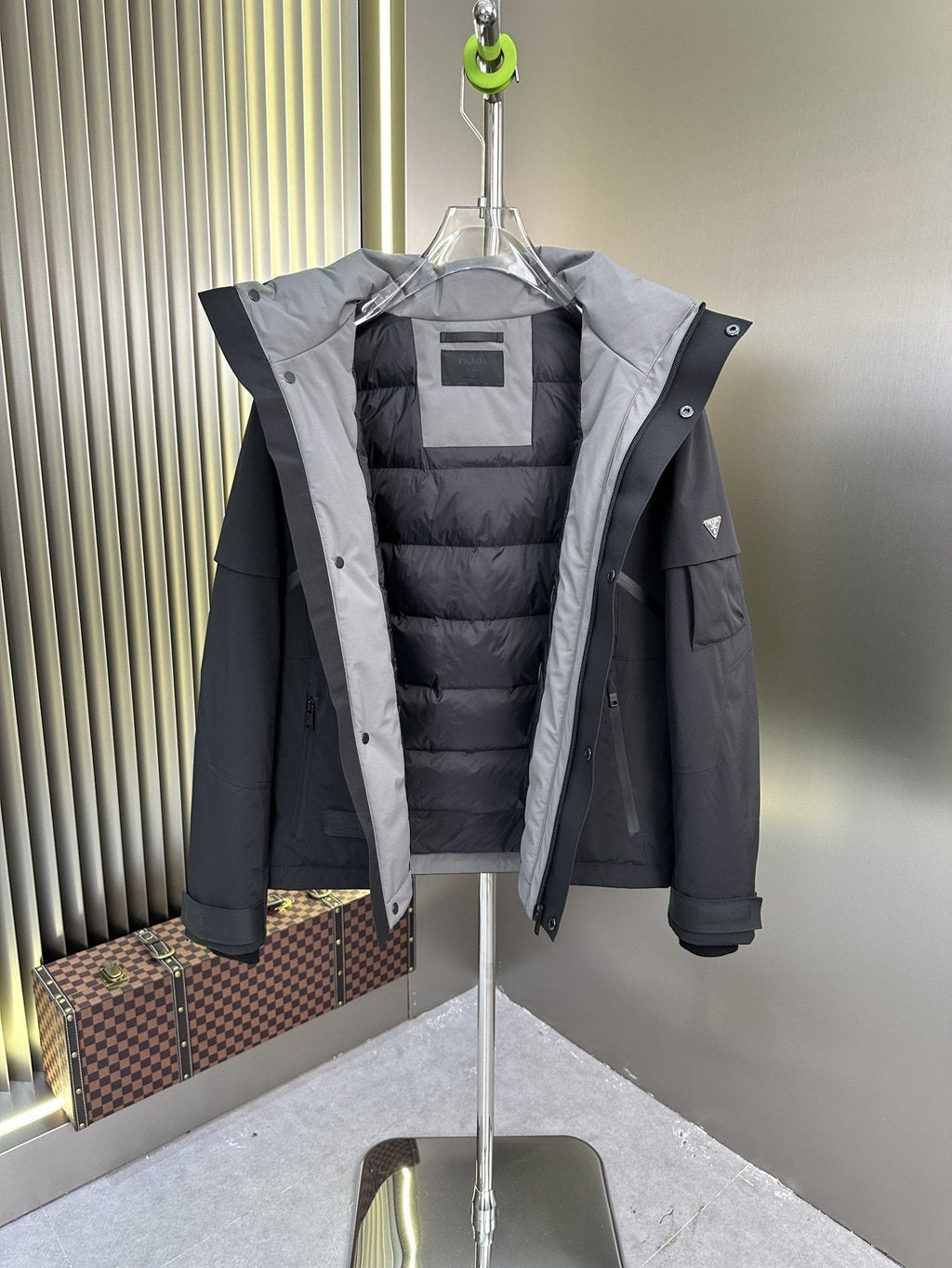 Prada Dark Grey Hooded Two-Piece Jacket Set — hero