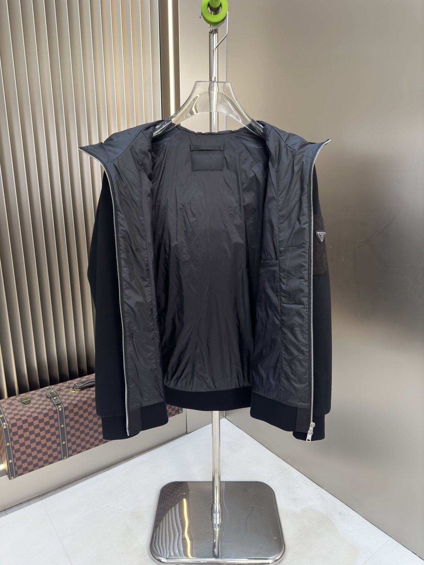 Prada Black Hooded Quilted Puffer Jacket — detail