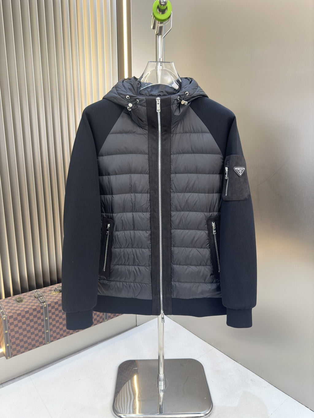 Prada Black Hooded Quilted Puffer Jacket — hero