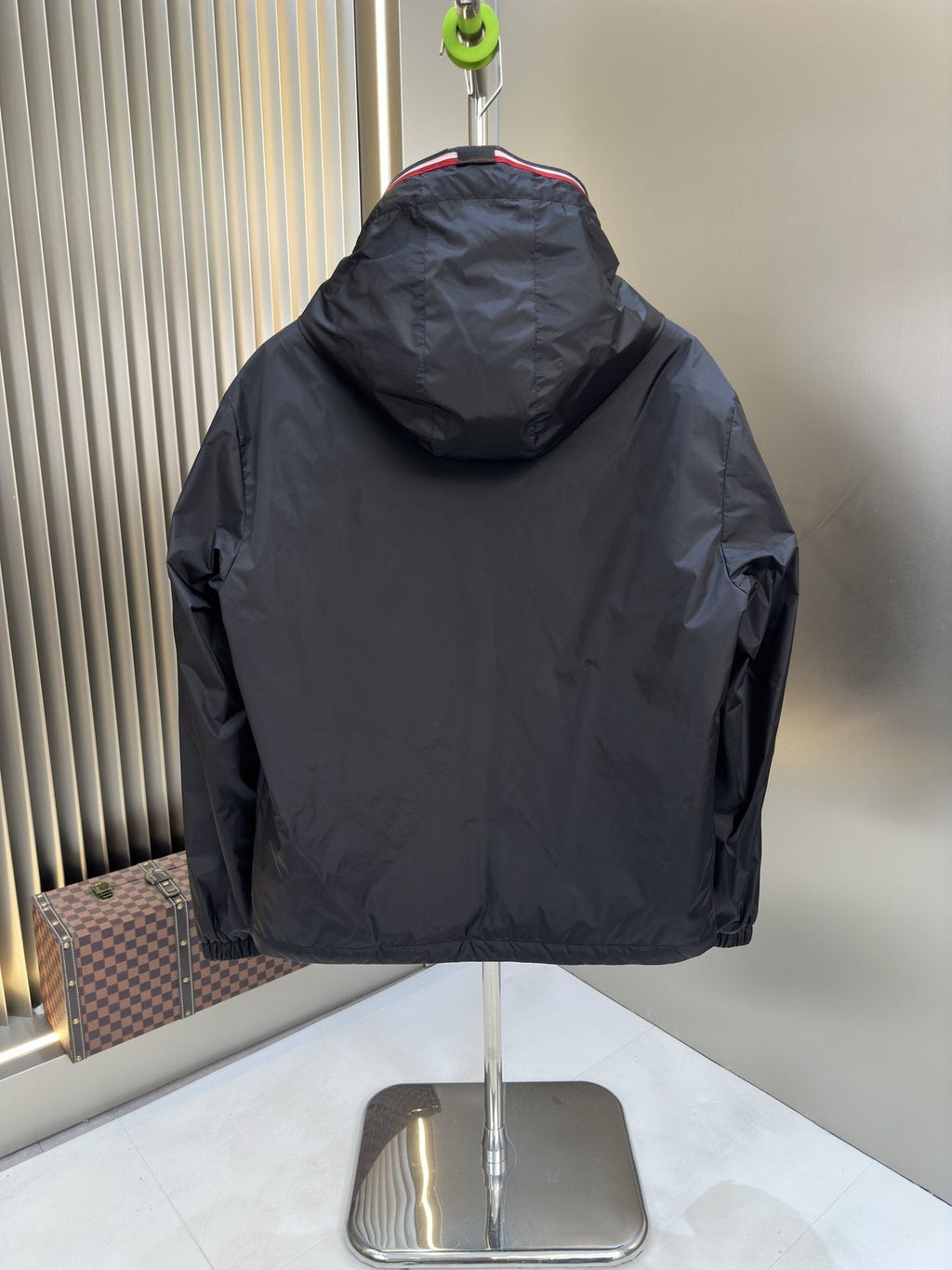 Moncler Black Hooded Contrast Zip Coat — back