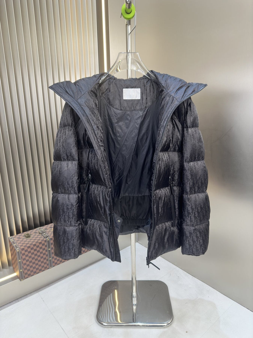 Dior Tonal Monogram Hooded Puffer Jacket — detail