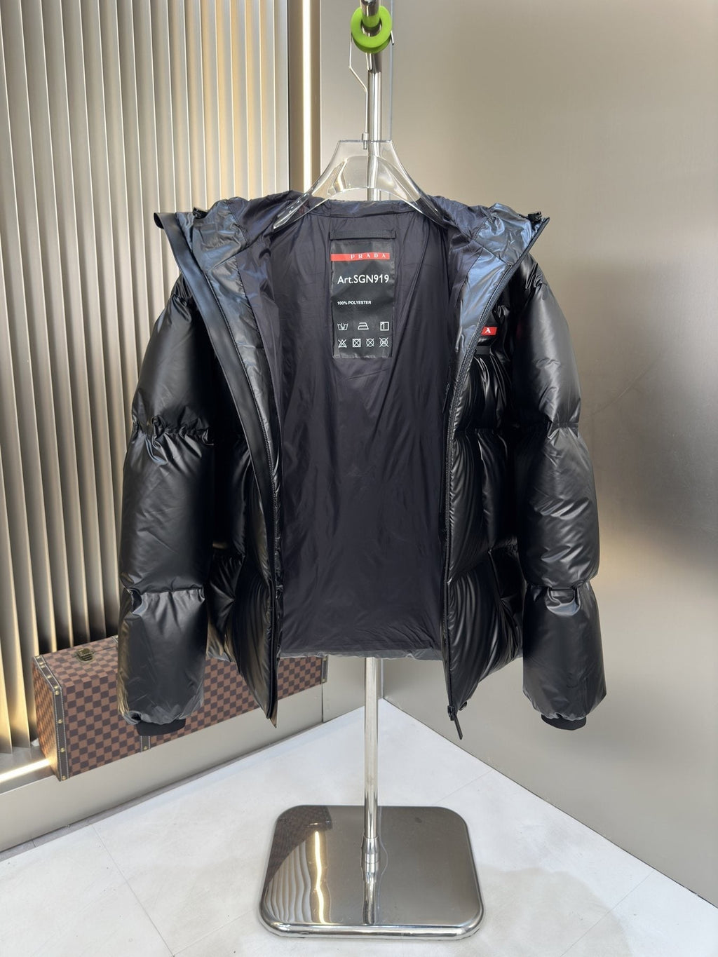 Prada Black Hooded Quilted Puffer Jacket — detail
