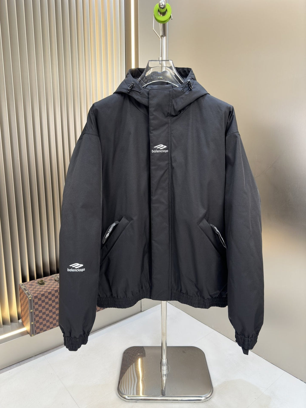 Balenciaga Black Hooded Insulated Zip-Front Coat — hero