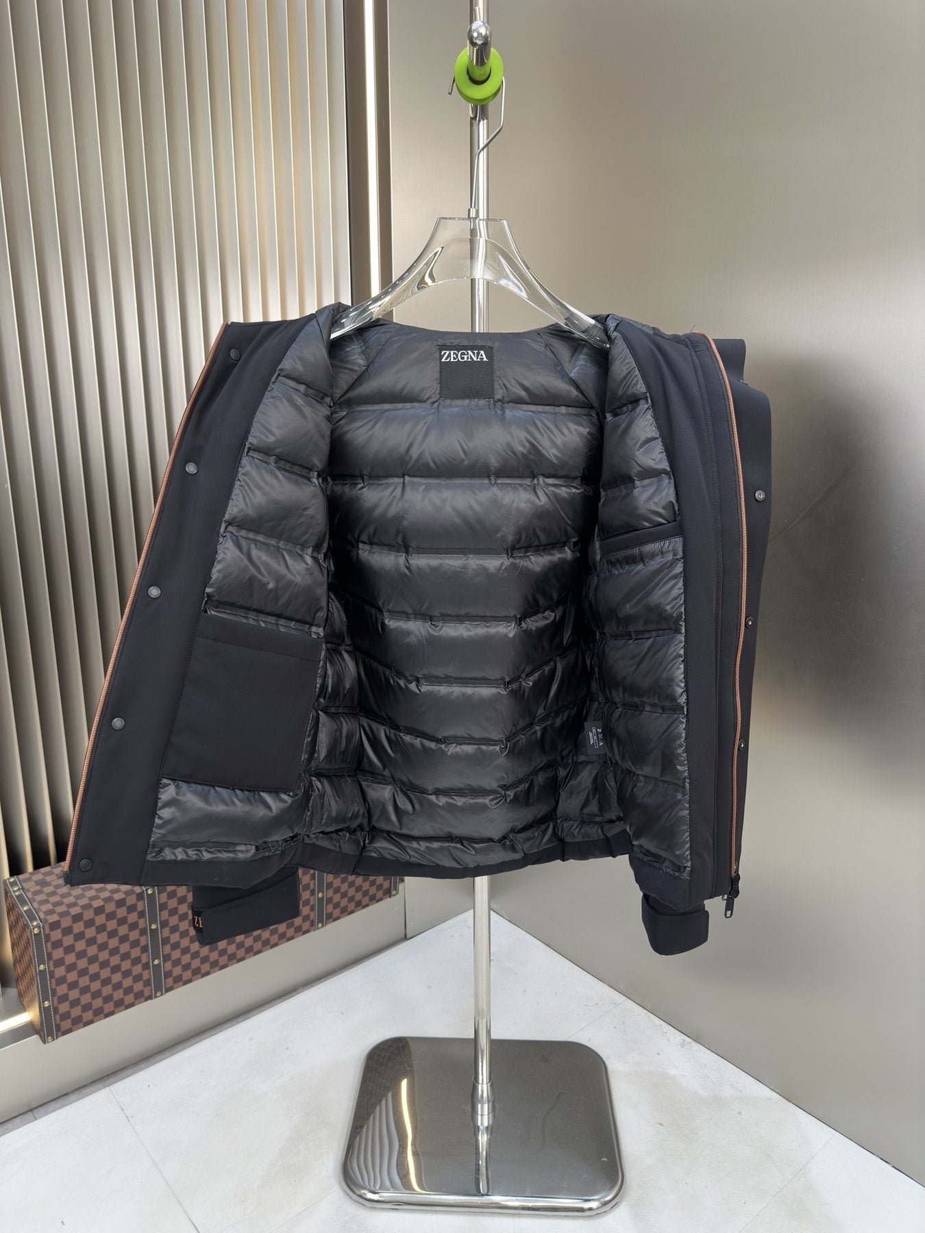 Zegna Hooded Utility Coat with Orange Trim — detail