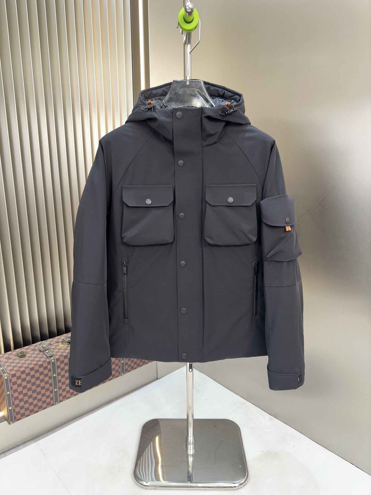Zegna Hooded Utility Coat with Orange Trim — hero