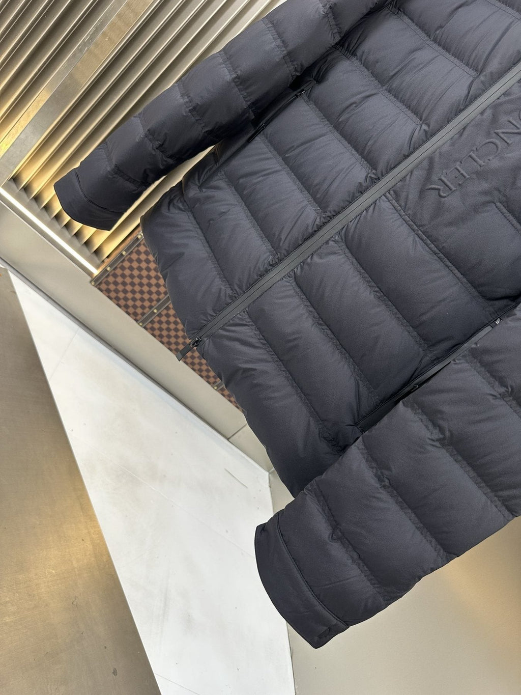 Moncler Navy Quilted Puffer Coat — detail