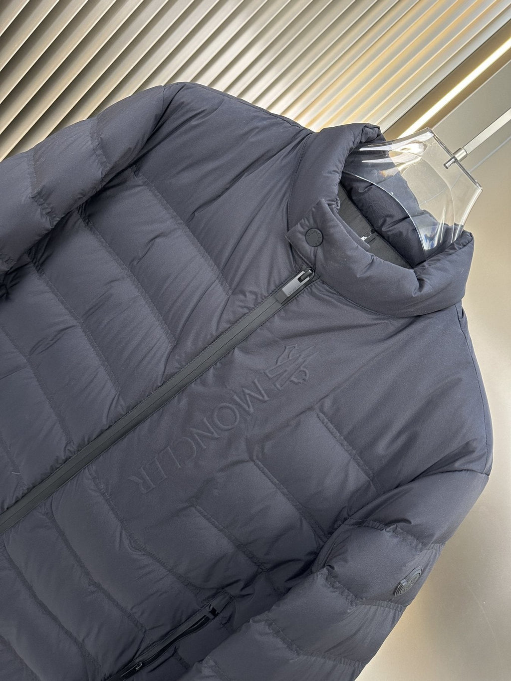 Moncler Navy Quilted Puffer Coat — detail