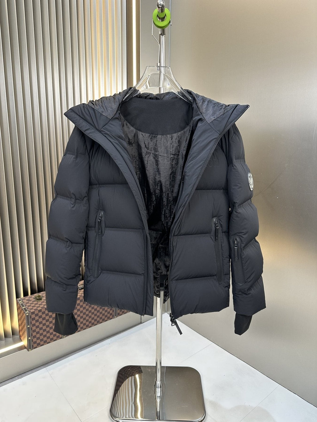 Dior Black Hooded Quilted Puffer Jacket — detail
