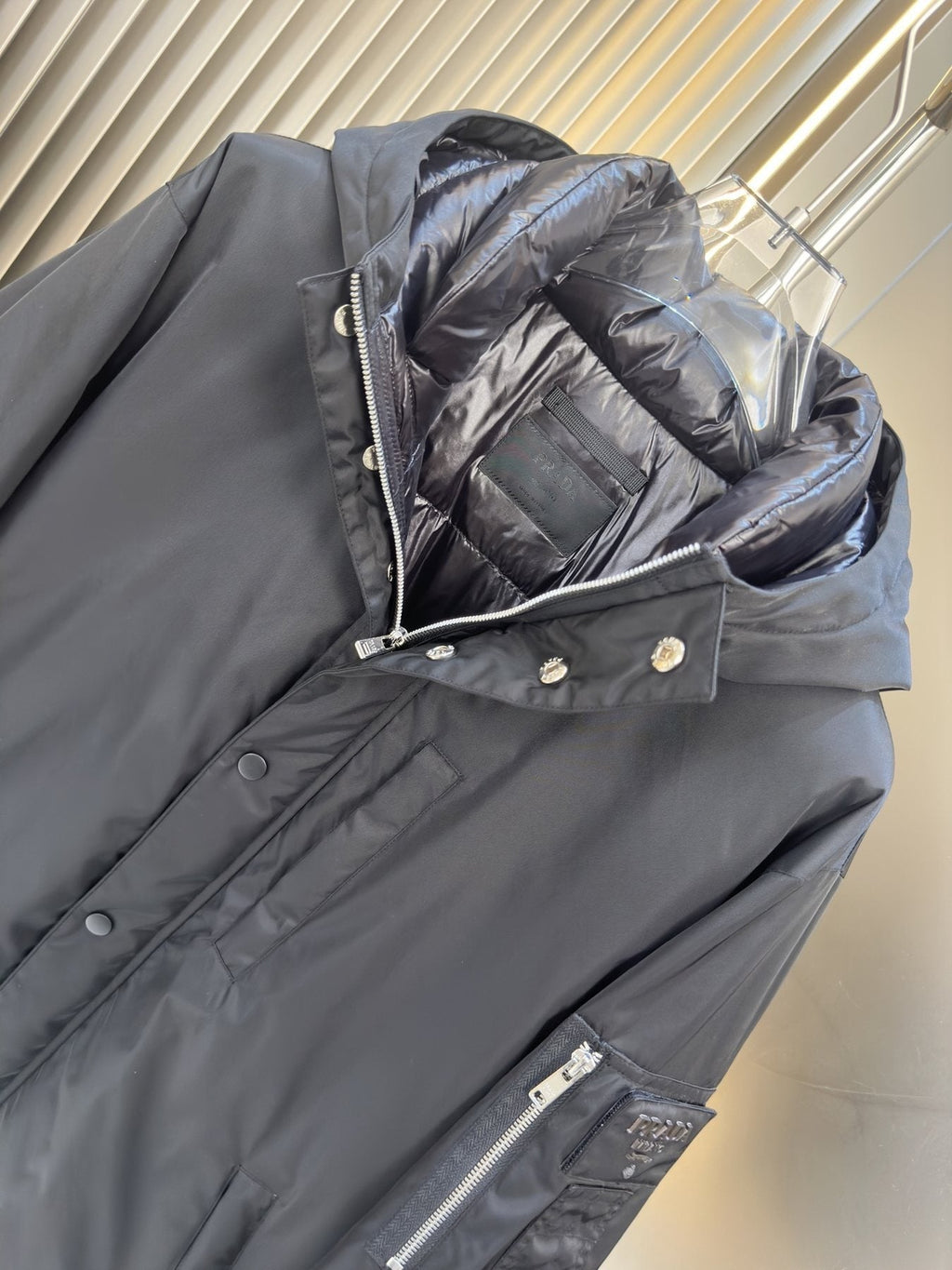 Prada Black Hooded Utility Jacket — detail
