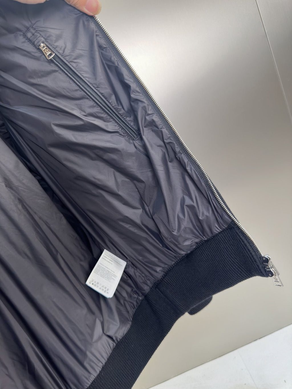 Moncler Stand-Collar Quilted-Back Zip Jacket — fabric_closeup
