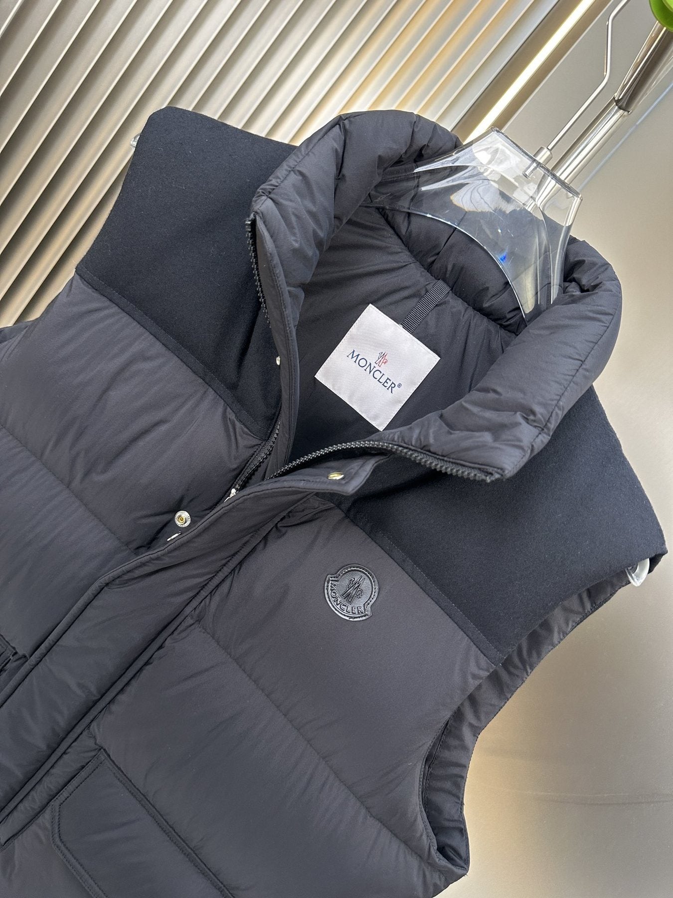 Moncler Navy Quilted Down Vest — detail