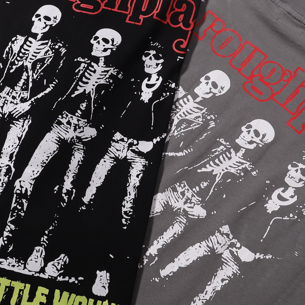 Rough Play Skeleton Rhinestone Distressed T-Shirt — detail