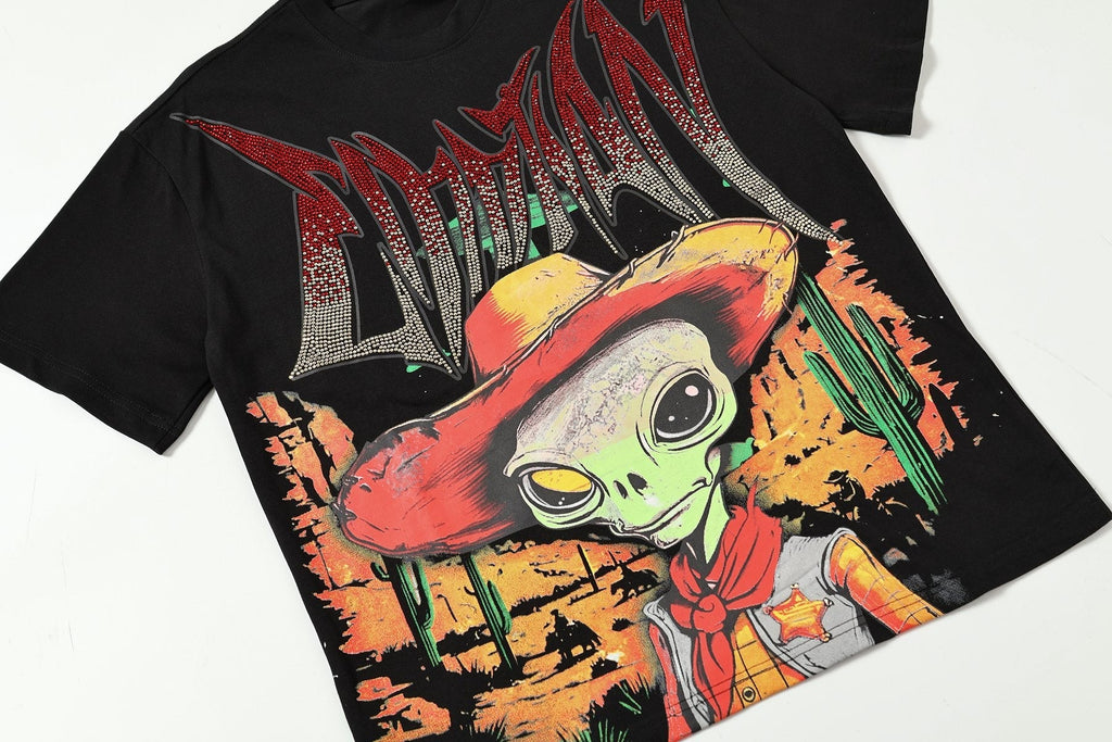 MIXED EMOTION Alien Cowboy Graphic T-Shirt — front