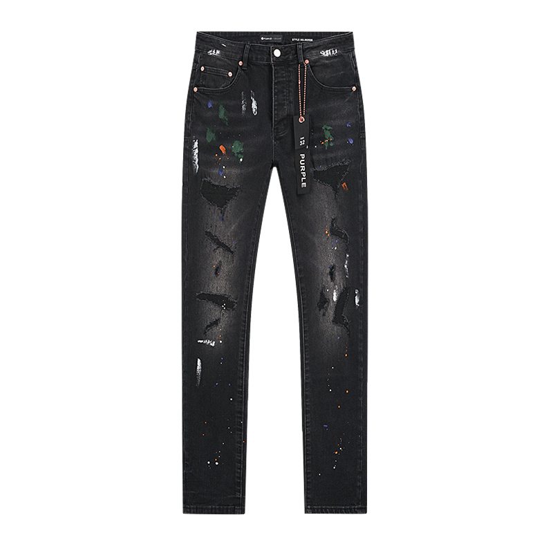 Purple Brand Black Distressed Paint-Splatter Jeans — hero